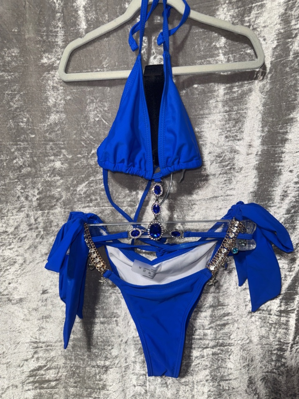 Royal Blue Embellished Tie-Side Bikini